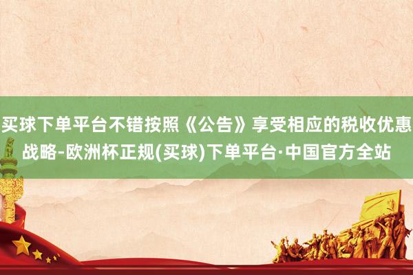 买球下单平台不错按照《公告》享受相应的税收优惠战略-欧洲杯正规(买球)下单平台·中国官方全站